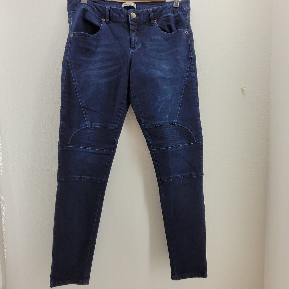 MB Design Moto Skinny Jeans Women's 32 Blue Slim Stretch Pants Pockets Rocker